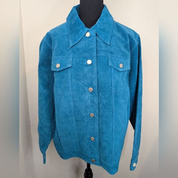 Vintage Jackets & Blazers - VTG Suede Dadcore Eclectic Grandma Coastal Cowgirl Preppy Chore Shacket LG
